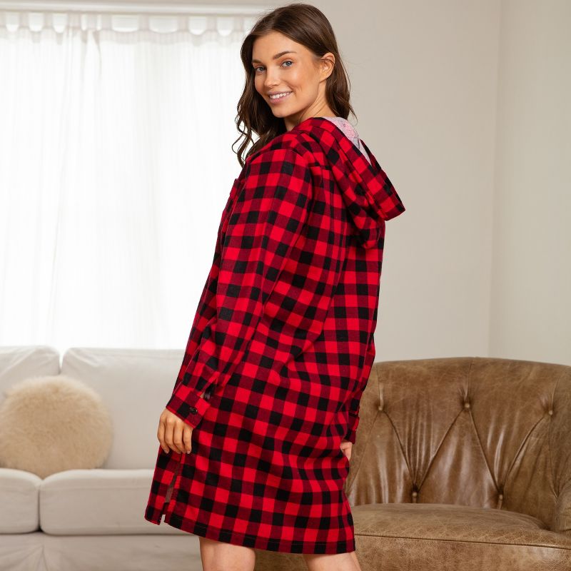 Women's Soft Warm Flannel Sleep Shirt with Hood, Button Down Pajama Top, 4 of 6