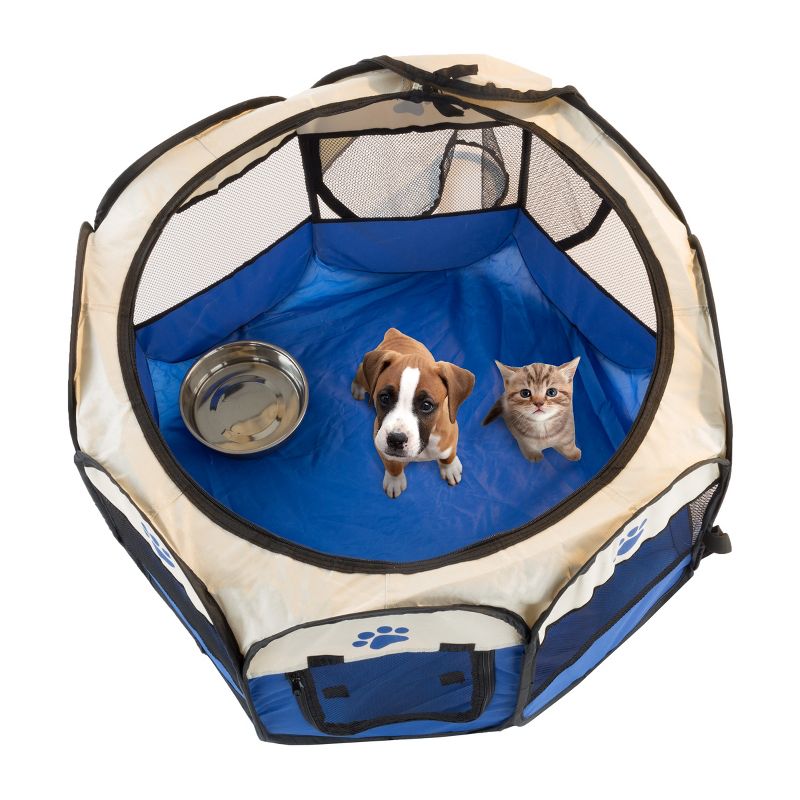 Pet Adobe Pop-Up Pet Playpen With Carrying Case – Portable Indoor/Outdoor Pet Enclosure - Blue, 3 of 7