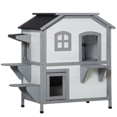 Outdoor Insulated Cat House Feral Cat Enclosure Cat Shelter Weatherproof  for Winter with All-Round Foam Escape Door