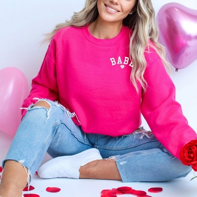 Simply Sage Market Women's Graphic Sweatshirt Embroidered Babe Heart Mini