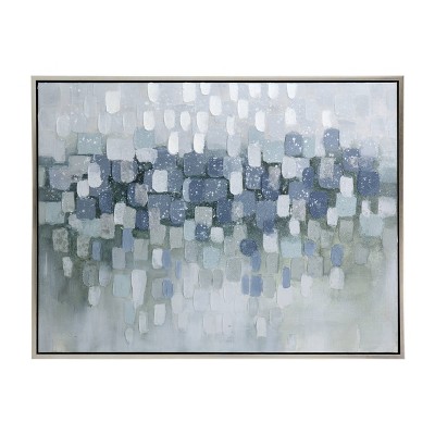 47"x35.5" Silver Lake Heavy Textured Oil Painting on Framed Wall Art Gray/Silver - A&B Home: Contemporary Art Deco Style, D Ring Mount