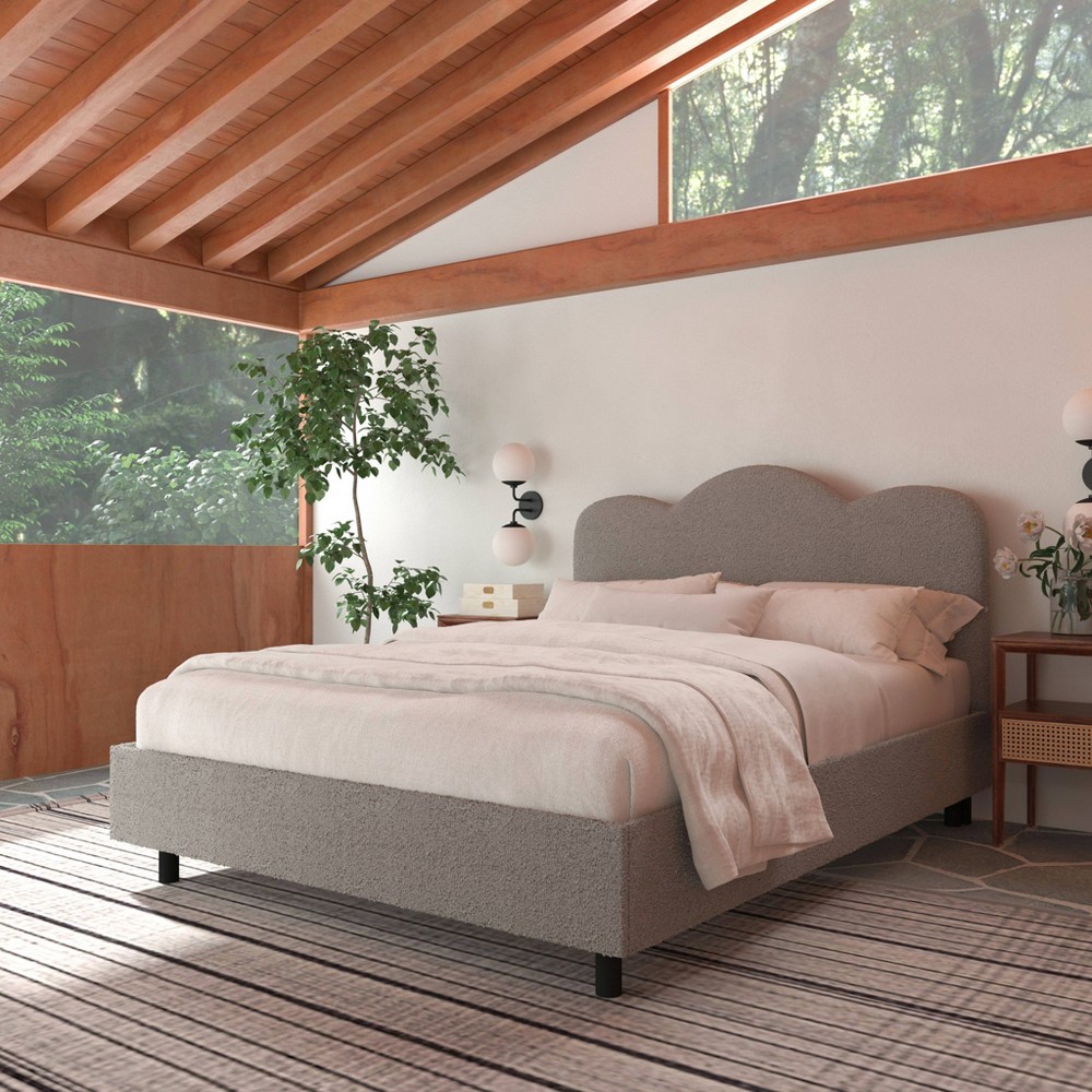 Photos - Bed Lizzie King Size Upholstered Scallop Platform  in Classic Boucle Elephant - Threshold™