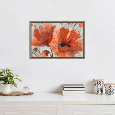 Vibrant Floral Gray Framed Canvas Wall Art Print 23" x 16"