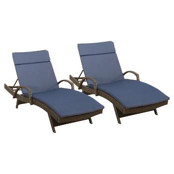 Salem Set of 2 Brown Wicker Adjustable Chaise Lounge with Arms - Navy Blue - Christopher Knight Home