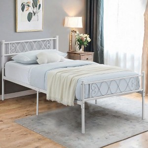 Coolmee Twin Bed Frame, Metal Platform Bed with Headboard and Footboard, 12.2 Inch Bed Frame with Strong Metal Slats Support, Under Bed Storage - 1 of 4