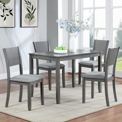 VYNXARIA 5 Piece Modern Dining Set, Rectangular Wooden Dining Table with 4 Upholstered Chairs for Kitchen, Dining Room, Gray
