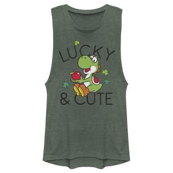 Juniors Womens Nintendo Super Mario Yoshi St. Patrick's Lucky and Cute Festival Muscle Tee