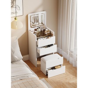 3-in-1 Vanity Desk with Plip Top Mirror,Small Make Up Vanity Set with, Compact Makeup Vanity Visible Glass Desktop and3 Drawers-- Frevyn - 1 of 4