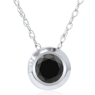 Pompeii3 1ct AAA Black Diamond Solitaire Bezel Pendant 14K White Gold