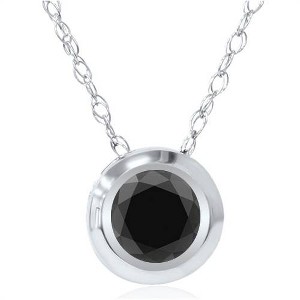 Pompeii3 1ct AAA Black Diamond Solitaire Bezel Pendant 14K White Gold - 1 of 2