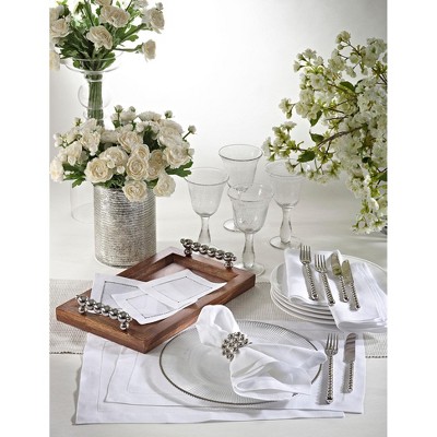 Saro Lifestyle Hemstitched Border Linen Dinner Napkin - Thumbnail 4