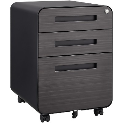 Vynxaria 3-Drawer Black Mobile File Cabinet - Compact Utility Storage Cabinets with Anti-Tilt Wheels