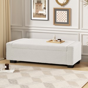 KTMBDW Storage Ottoman Foot Rest Stool, 50" Textured Fabric Ottoman Footstool with Wood Legs and Hinged Lid, Foot Stool Bench for Bedroom - 1 of 4