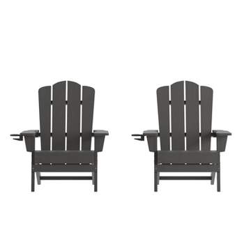 Flash Furniture Newport Adirondack Chair with Cup Holder, Weather Resistant HDPE Adirondack Chair