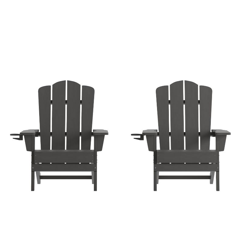 Flash Furniture Newport Adirondack Chair with Cup Holder, Weather Resistant HDPE Adirondack Chair, 1 of 13