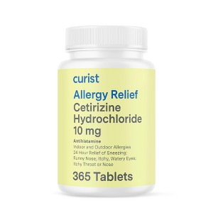 Curist Cetirizine Hydrochloride 10mg (365 Tablets) Allergy Medicine 24 HR Relief of Runny Nose, Sneezing, Itchy Throat & Eyes - Adult Antihistamine - 1 of 4