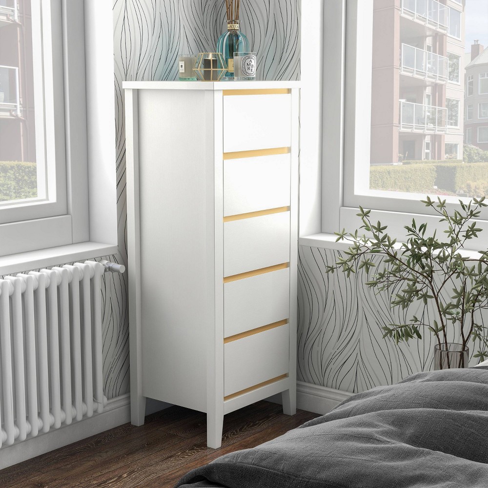 24/7 Shop At Home Prosperity Modern 5 Drawer Tall Dresser: Elegant Storage for Bedroom Essentials