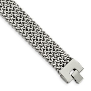 Black Bow Jewelry Men's 16mm Polished Stainless Steel Woven Bracelet, 7.5 Inch - 1 of 4
