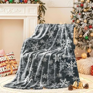 Lomsoe Gray Snowflake Flannel Throw Blanket, Winter Holiday Decorative Blankets, Super Soft Cozy Throw Blankets for Home Sofa Couch - 1 of 4