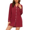 cheibear Women's Long Sleeve Notched Lapel Button Down Lounge Nightshirt - 2 of 4