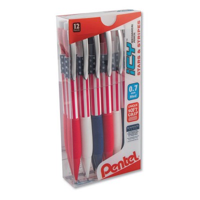 Pentel Icy Mechanical Pencil, 0.7 mm, HB (#2), Black Lead, Blue/Red/White Barrel, Dozen