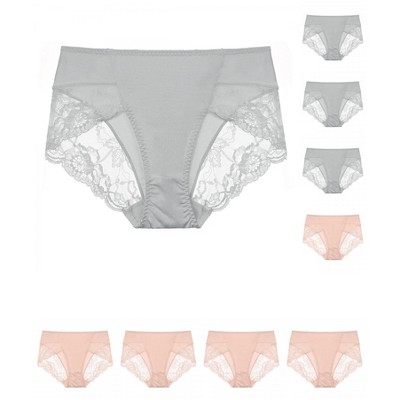 INSPIRE CHIC Women's Mid-Rise Solid Lace Trim Invisible Briefs 9 Packs