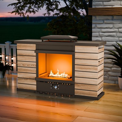EAGLE PEAK Smokeless Rectangular Propane Gas Fireplace with Rain Cover & Auto Ignition 50,000 BTU for Outside Patio