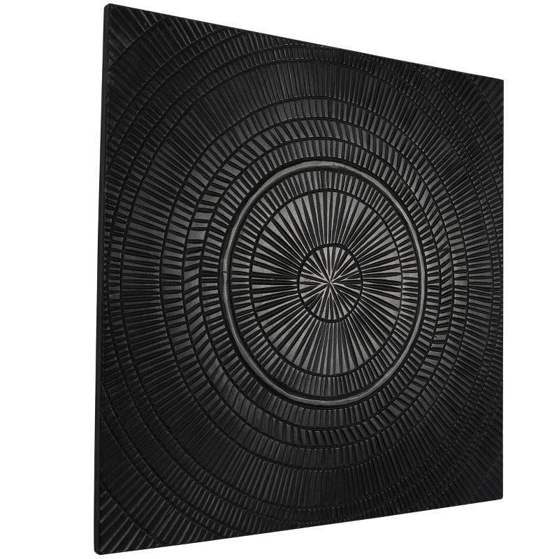 Wood Geometric Handmade Intricately Carved Radial Wall Decor Black - Olivia & May, 3 of 5