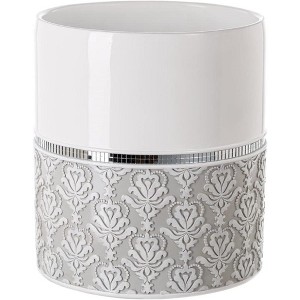 Creative Scents Mirror Damask White Wastebasket - 1 of 4