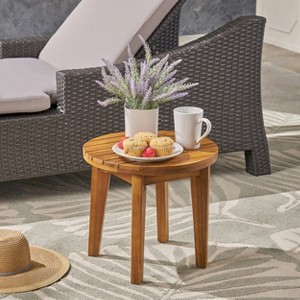 ACEPANO 16 Inch Outdoor Acacia Wood Round Accent Coffee Side Table Furniture-Teak - 1 of 4
