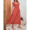 Whizmax Women's Summer Dress Casual Round Neck Short Sleeve Smocked High Waist Maxi Dress with Pockets - 3 of 4