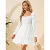 Women's Smocked Square Neck Short Dress Ruffle Long Puff Sleeve Casual Mini Dress Wedding Guest Dresses for Women - 3 of 4