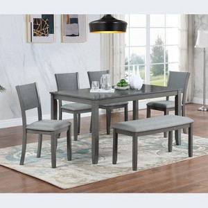 CAVINAS 58.5" Dining Table Set for 6 Rectangular Wood Dining Table with 4 Upholstered Chairs and a Bench, Gray - 1 of 4