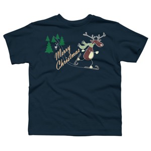 Boy's Design By Humans Christmas Reindeer for darks By ozdilh T-Shirt - 1 of 3