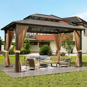 Hardtop Gazebo, Polycarbonate Roof Outdoor Canopy, Aluminum Frame Pavilion, with Netting and Sunshade Curtains, for Backyard, Patio, Lawns, Parties - 1 of 4
