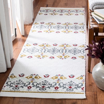 Ivory and Grey Floral Flat Woven Synthetic Area Rug