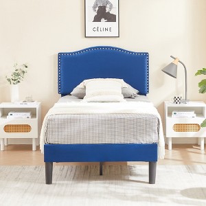 VECELO Platform Bed Frame with Upholstered Headboard, Strong Frame and Wooden Slats Support, Bed Frame - 1 of 4