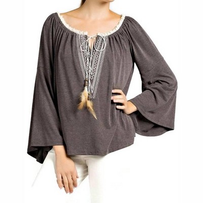 Women's Embroidered Bell Sleeve Knit Top - KORI