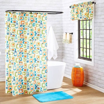 Retro Multicolor Polyester Geometric Shower Curtain