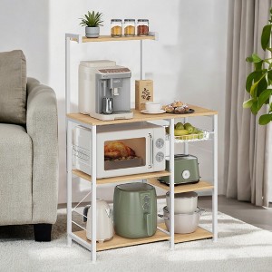 Bakers Rack, Microwave Stand, Kitchen Storage Rack with Wire Basket, 6 Hooks, and Shelves - 1 of 4