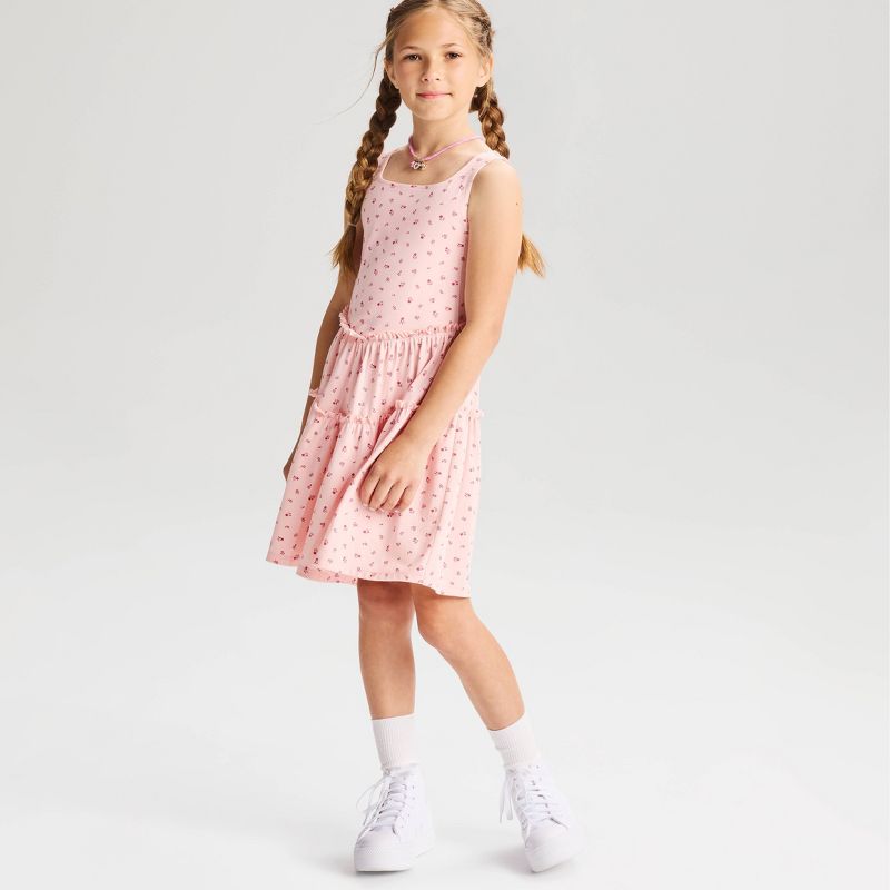 Girls' Knit Tiered Dress - Cat & Jack™ Ballet Pink Floral XS