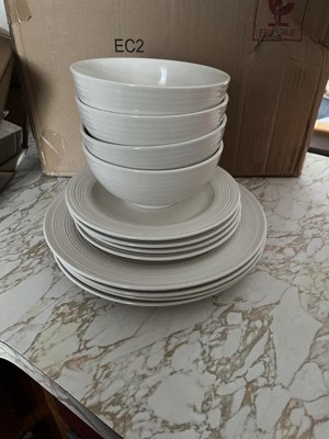 Tabletops Gallery Bloom 3 Piece Serving Bowl Set Embossed Bone White  Porcelain Round Dinnerware Collection- Chip Resistant Scratch Resistant