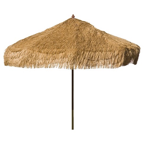 9 Palapa Tiki Wood Collar Tilt Patio Umbrella Whiskey Parasol Target