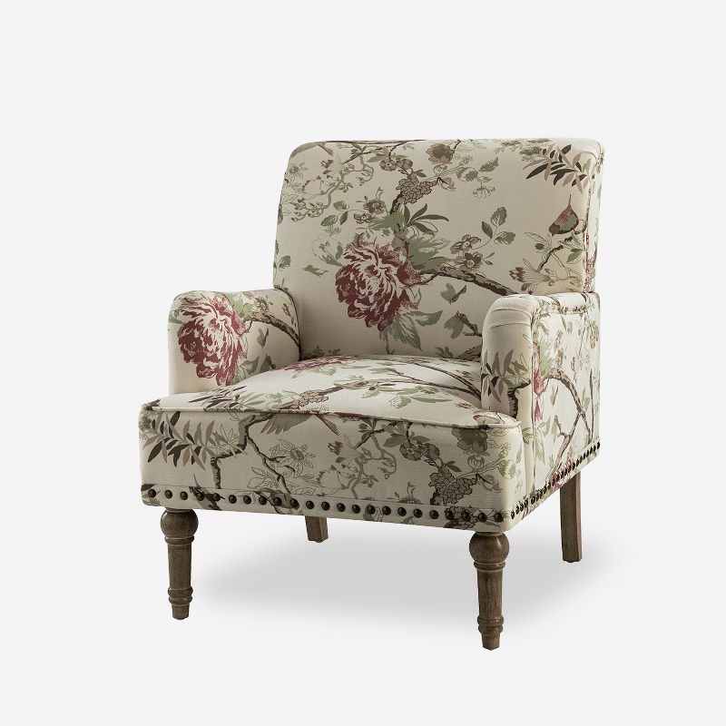 Reggio  Traditional  Wooden Upholstered  Armchair with Floral Patterns and  Nailhead Trim | ARTFUL LIVING DESIGN, 1 of 11