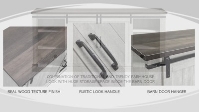 Gray Sliding Barn-Door TV Stand with Adjustable Shelves