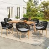 7Pcs Outdoor Patio Dining Set, Dining Set with 6 PE Rattan Chairs and 1 Acacia Wood Table, Wood Frame Chairs with Foam Cushion-Coolbibila - 2 of 4