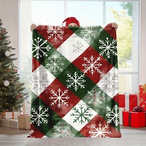 Lomsoe Red & Green Plaid Snowflake Christmas Blanket - Soft Flannel Throw for Bed, Couch, Travel & Holiday Gifts, Christmas Throw Blanket. - 1 of 4
