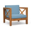 Modern Patio Arm Chair,High-quality Patio Chair With Cross-back Acacia Wood Frame,Patio Chairs With Traditional Slatted Seating-Maison Boucle - 3 of 4