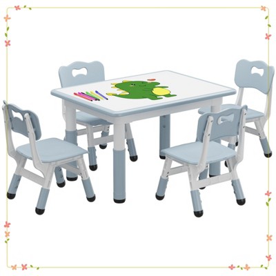 Toddler Table and 4 Chairs Set, Height Adjustable Kids Tables and Chair Set with Graffiti Desktop