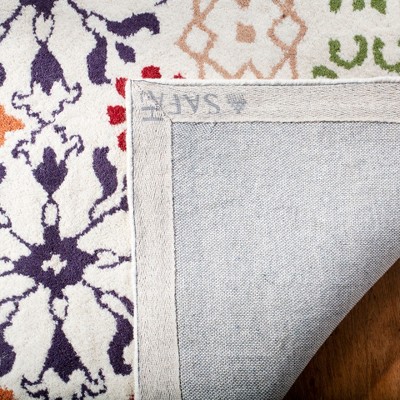 Ivory Floral Hand-Tufted Wool Square Area Rug, 5' x 5'